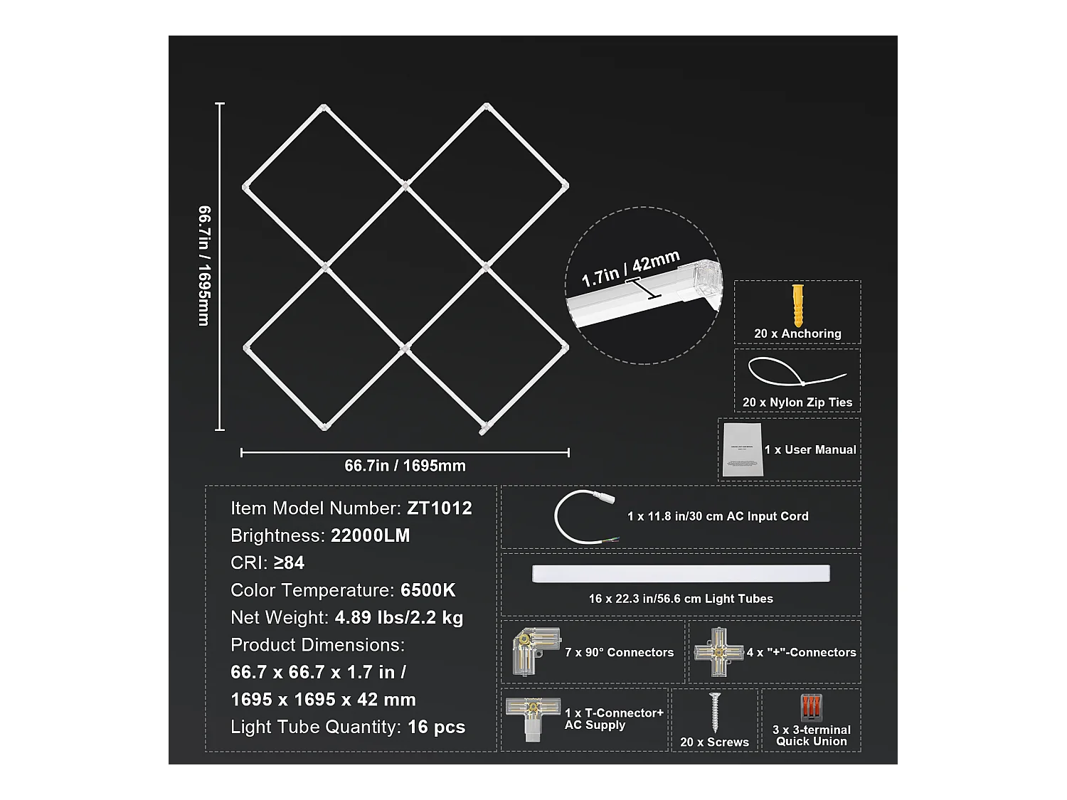 Garagenlampen SucceBuy Quadratisch LED 22.000 lm 5 Gitter für Auto-Detailbeleuchtung