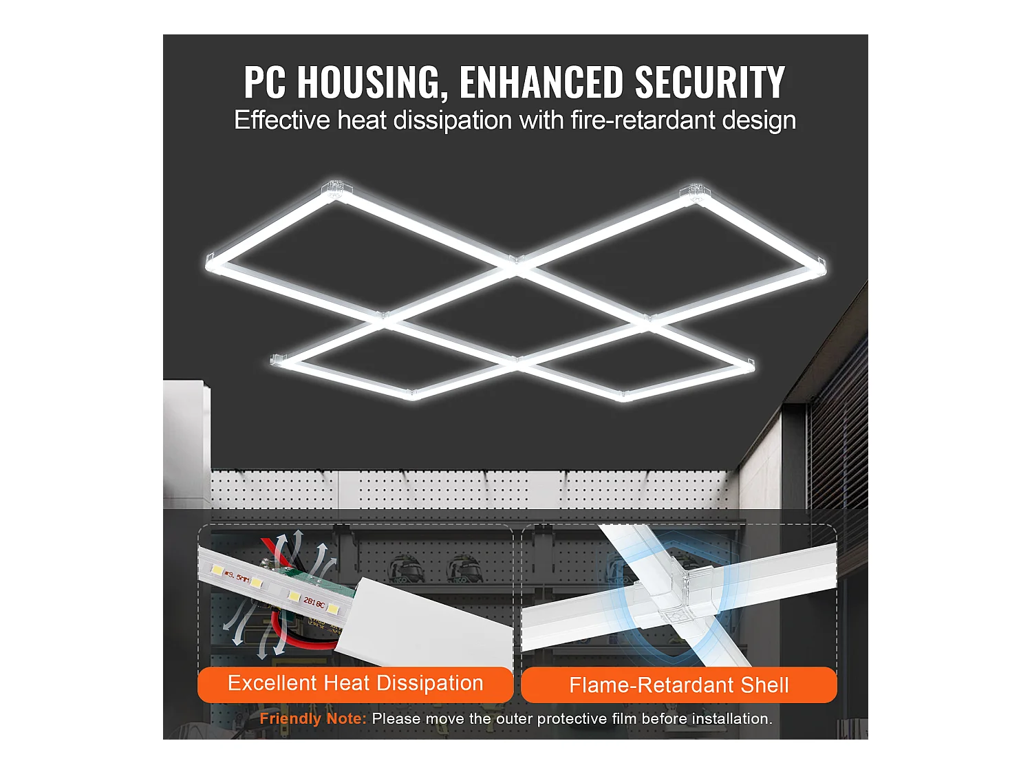 Garagenlampen SucceBuy Quadratisch LED 22.000 lm 5 Gitter für Auto-Detailbeleuchtung