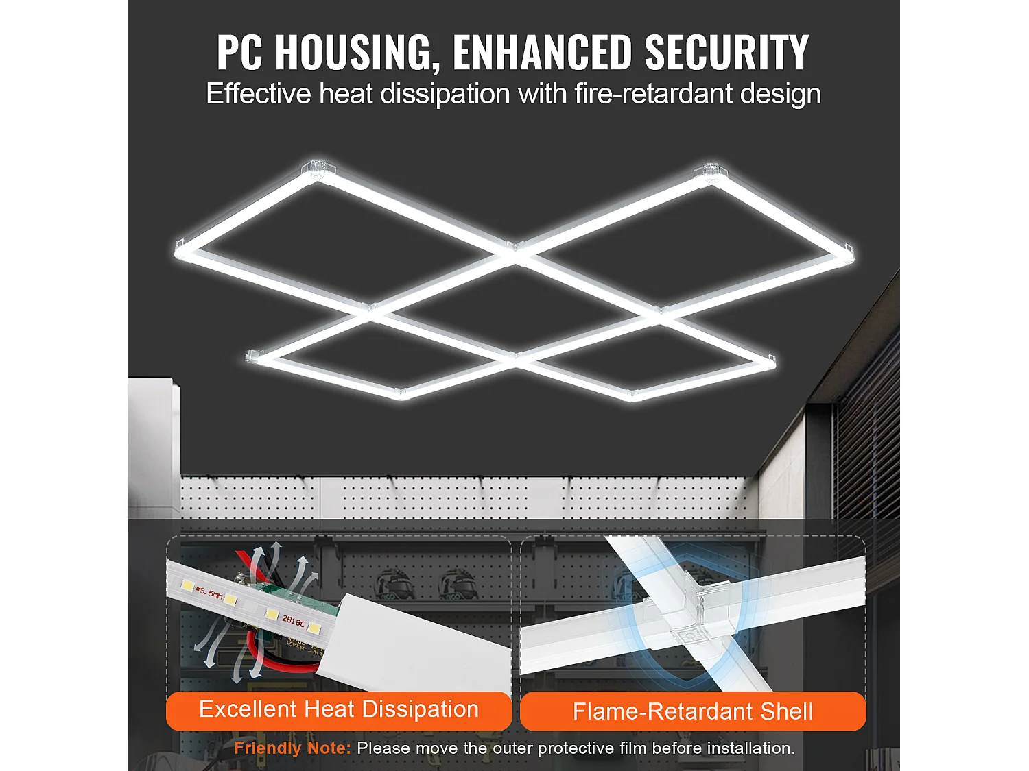 Lampes de Garage SucceBuy Carrées à LED 22 000 lm 5 Grilles pour Éclairage de Détail de Voiture