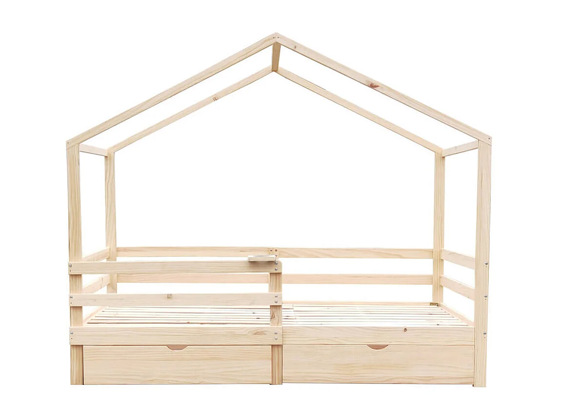 HOME DELUXE - Lit enfant Wolkenland avec tiroirs - 90 x 200 cm, couleur : naturel, bois de pin, avec protection antichute et support Toniebox