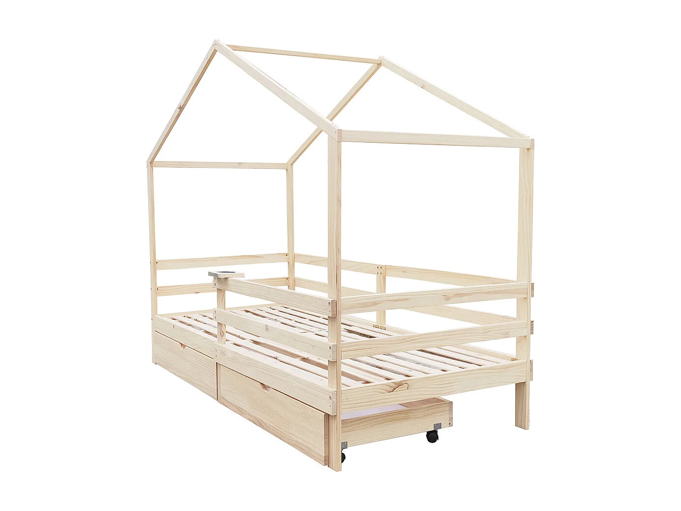 HOME DELUXE - Lit enfant Wolkenland avec tiroirs - 90 x 200 cm, couleur : naturel, bois de pin, avec protection antichute et support Toniebox