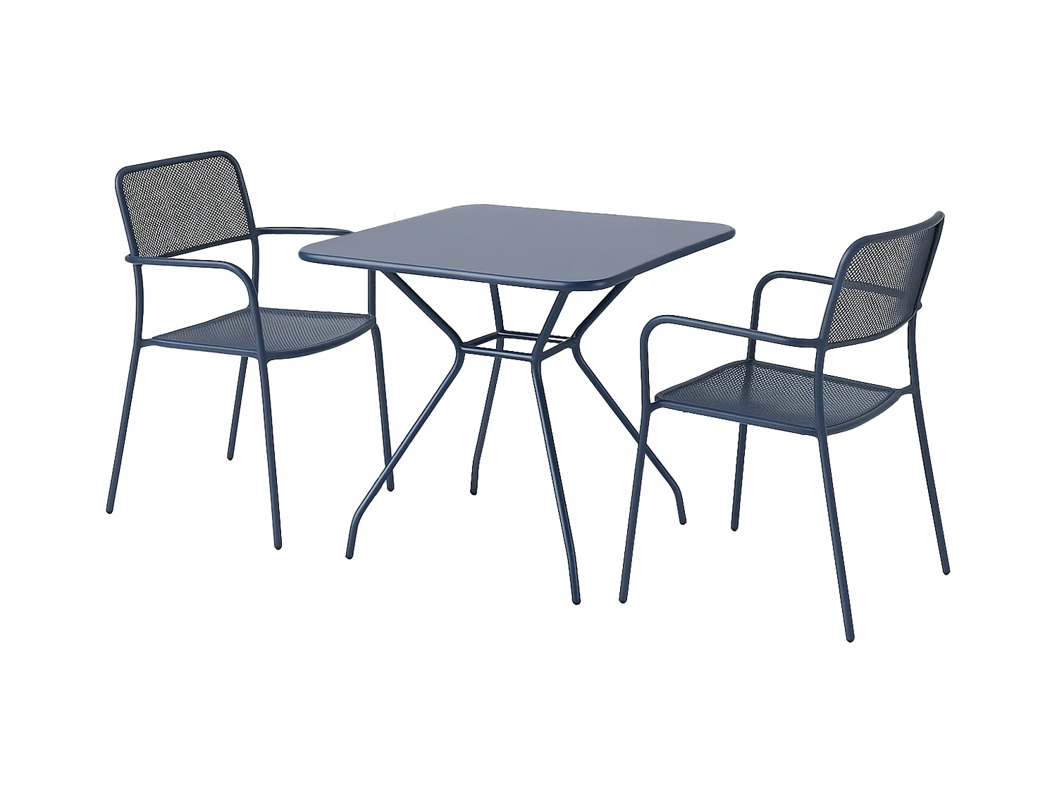 Ensemble table et 2 fauteuils de jardin bleu