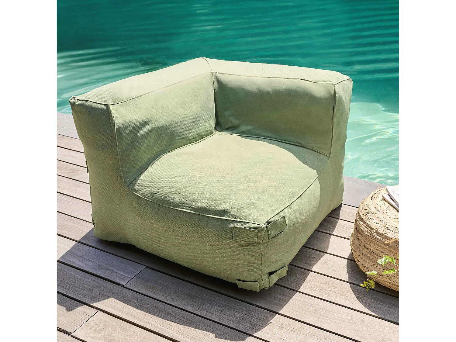 Salon de jardin un fauteuil d'angle et 1 méridienne vert cactus