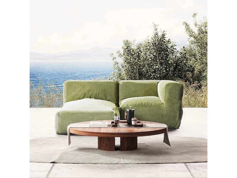 Salon de jardin un fauteuil d'angle et 1 méridienne vert cactus