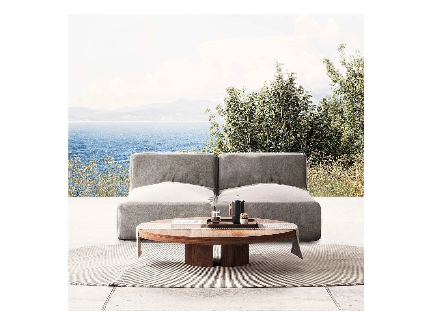 Modulaire tuinset met 2 ligstoelen, grijze