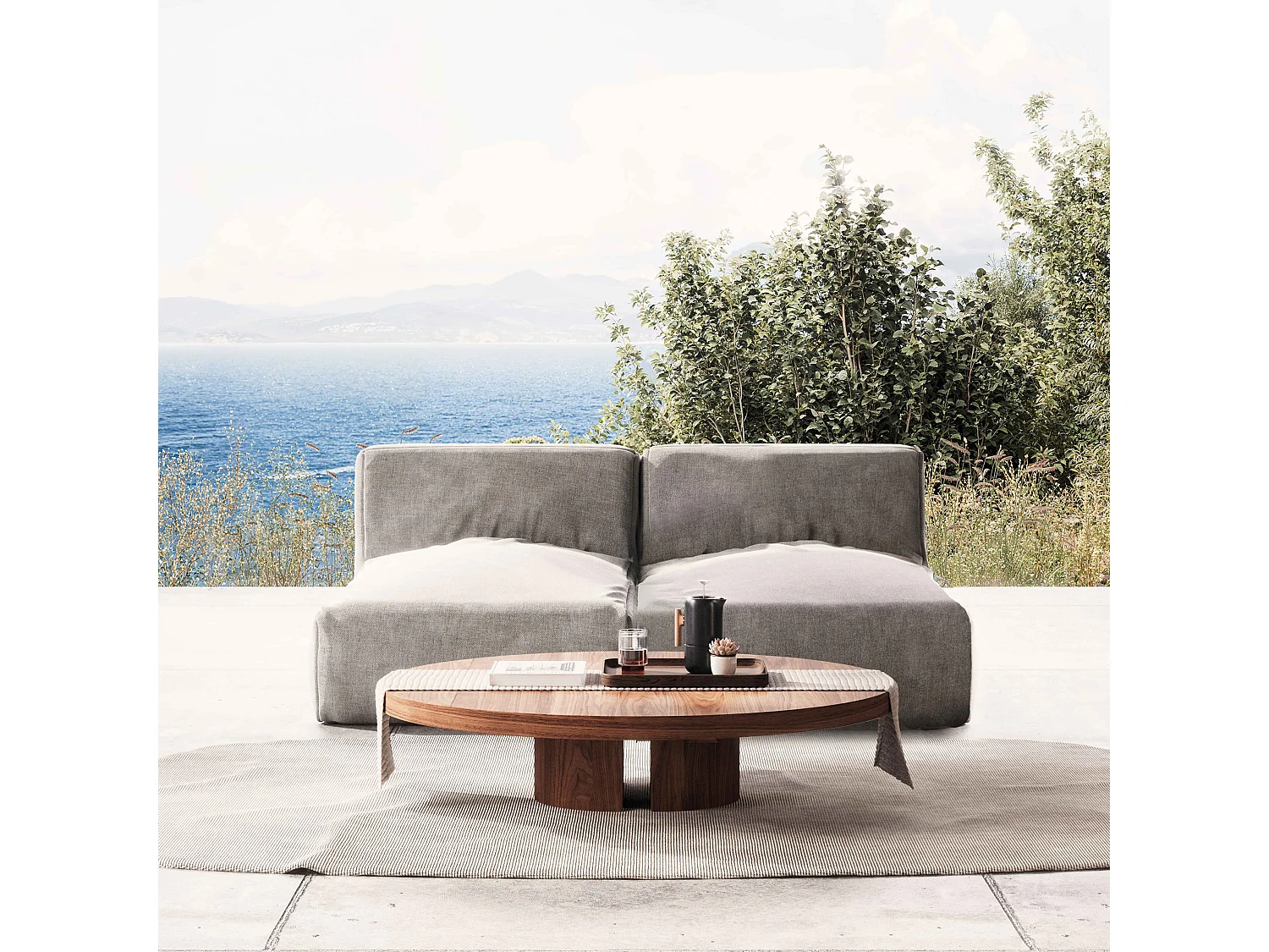 Salon de jardin modulable avec 2 méridiennes gris