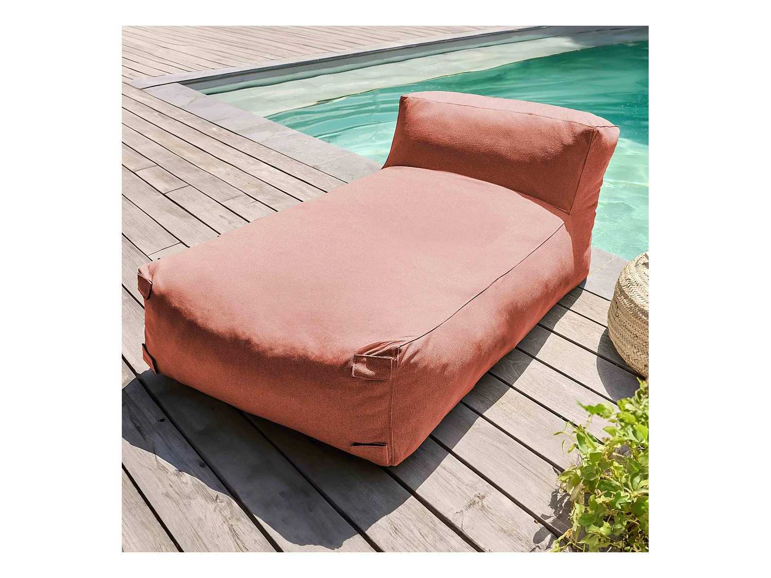 Modulaire tuinmeubelen met 1 hoekfauteuil en 1 terracotta chaise longue