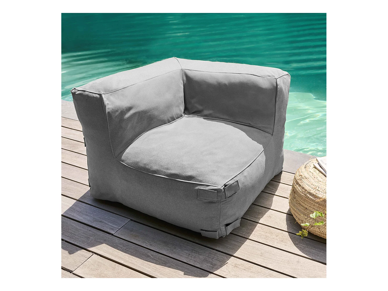 Salon de jardin modulable avec 2 fauteuils d'angle gris