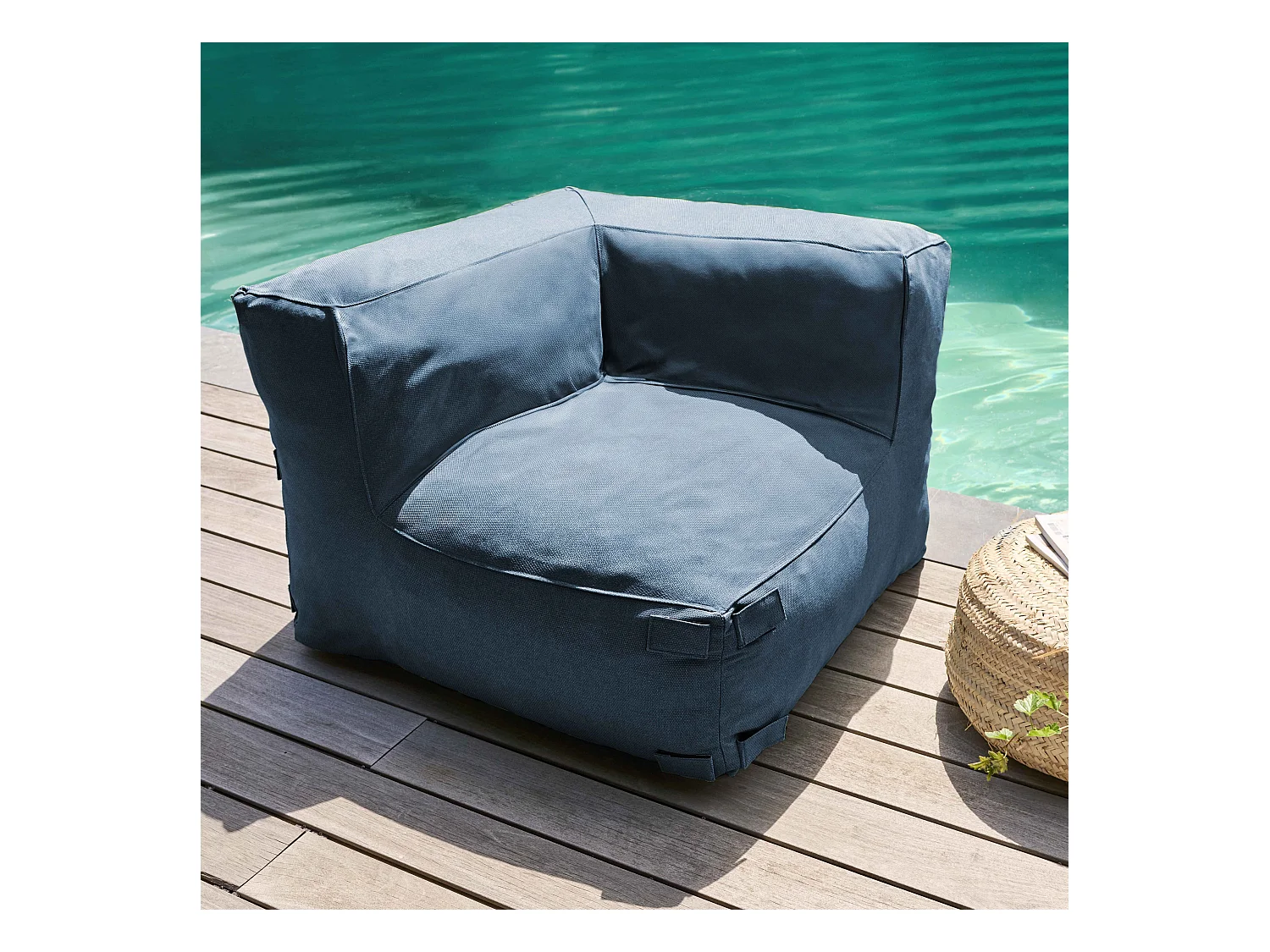 Salon de jardin modulable avec 2 fauteuils d'angle bleu pacific