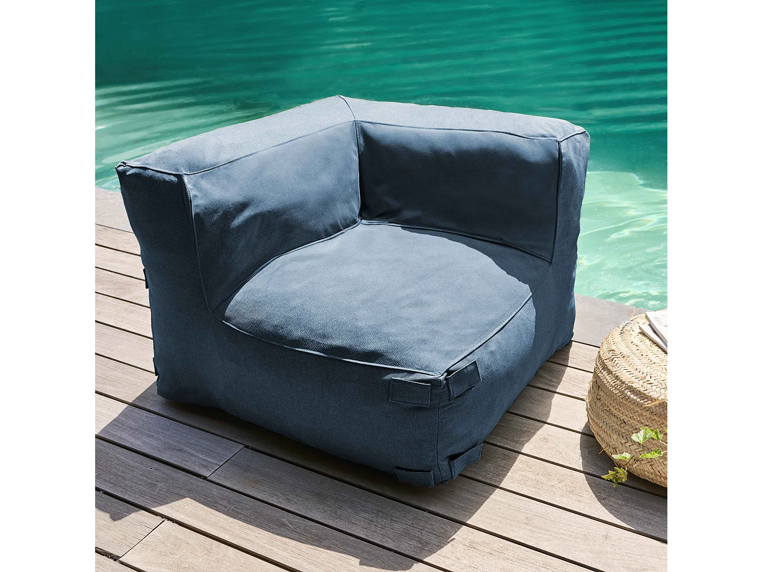 Salon de jardin modulable avec 2 fauteuils d'angle bleu pacific