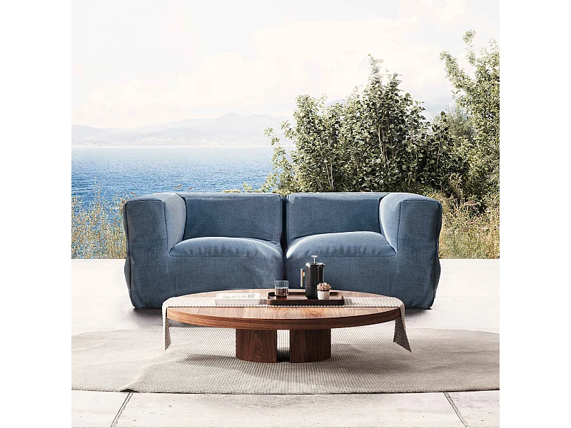 Salon de jardin modulable avec 2 fauteuils d'angle bleu pacific