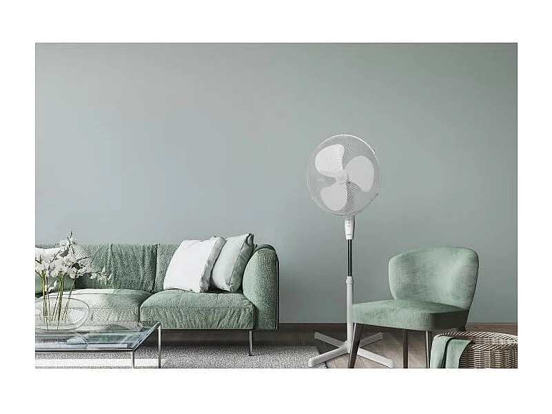 Ventilateur sur pied OCEANIC - 45W - Diametre 40 cm - Hauteur reglable - Oscillation - Blanc