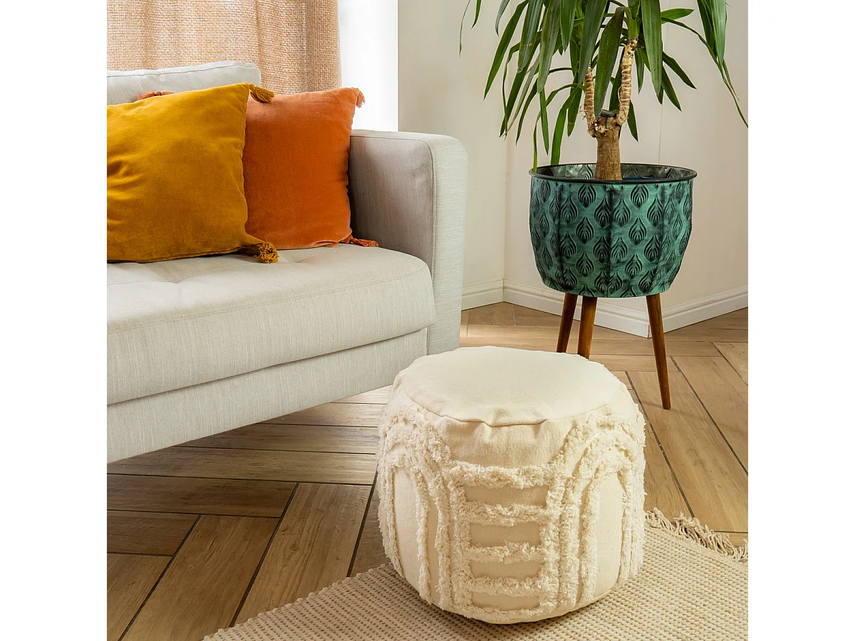 Pouf rond texturé bohème 100% coton