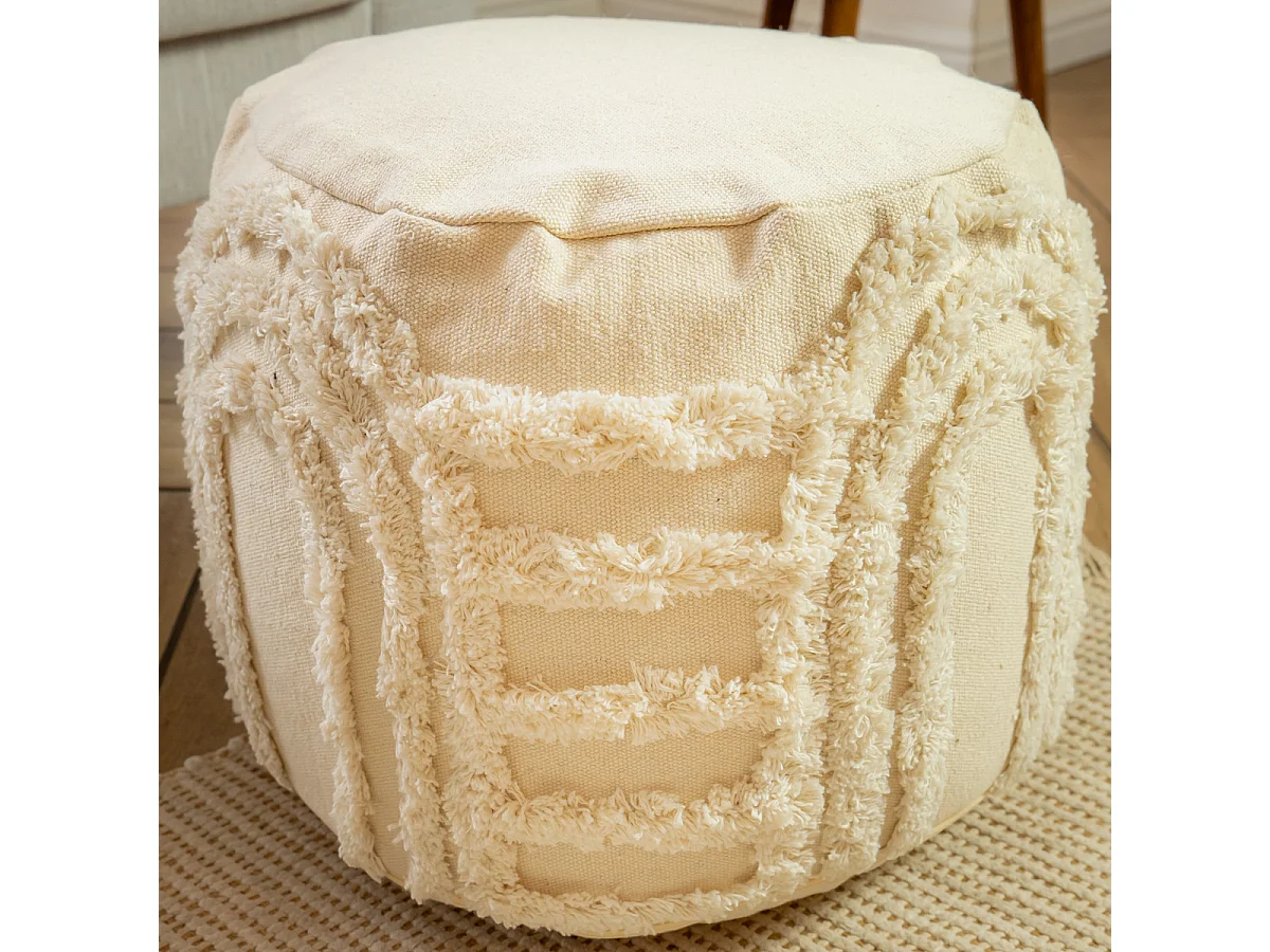 Pouf rond texturé bohème 100% coton