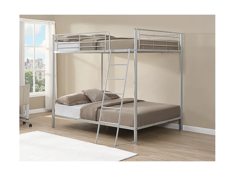 Etagenbett + Matratze - 2 x 140 x 190 cm - Silberfarben - GEMINI III