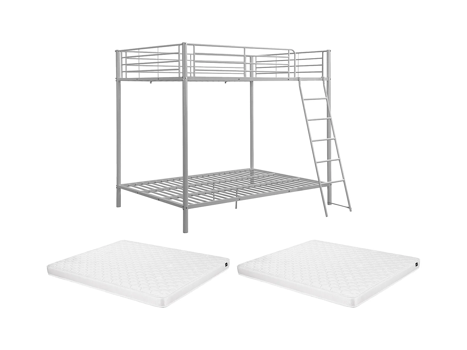 Lits superposés 2 x 140 x 190 cm - Argent + Matelas - GEMINI III