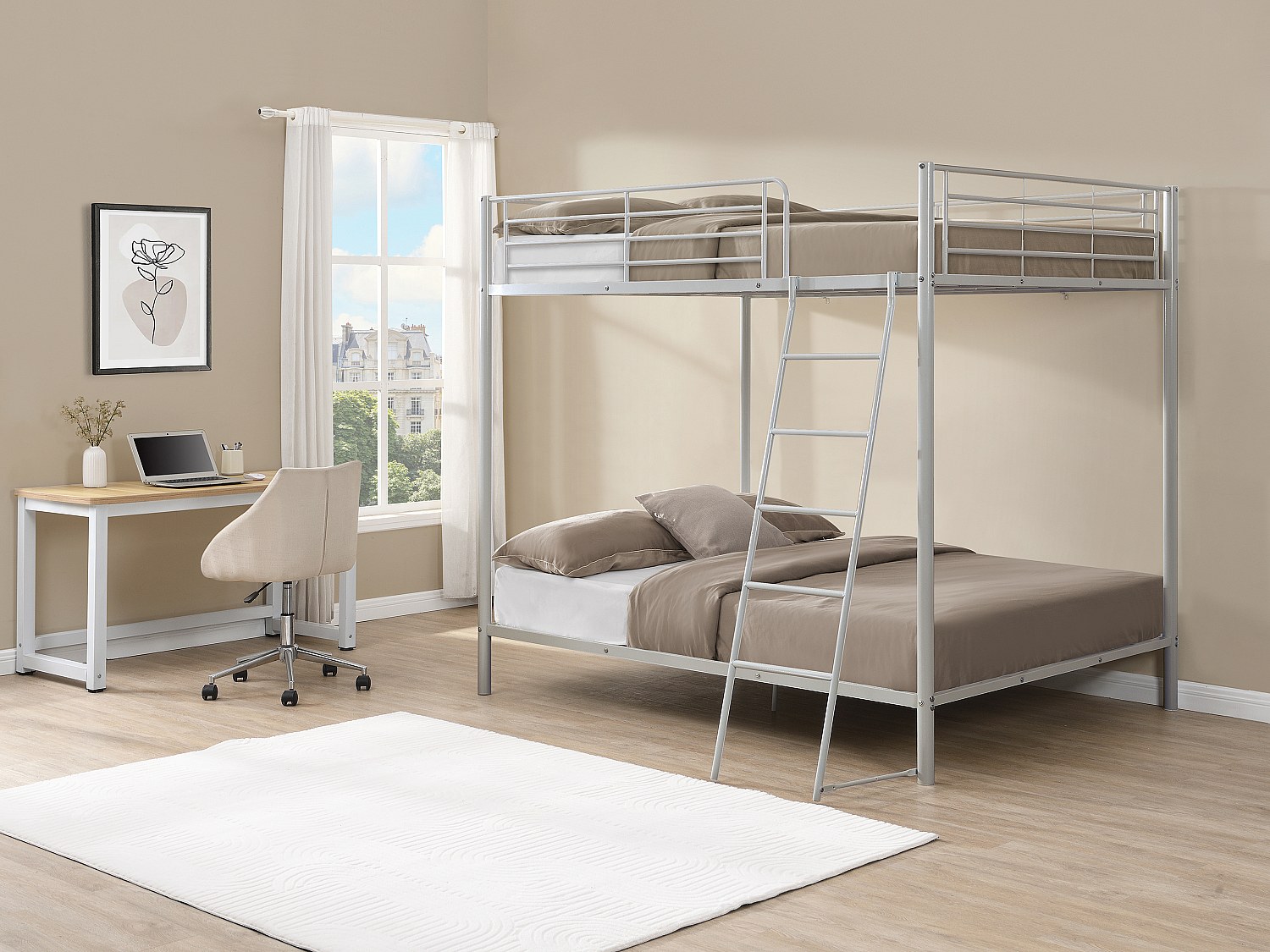 Etagenbett + Matratze - 2 x 140 x 190 cm - Silberfarben - GEMINI III günstig online kaufen