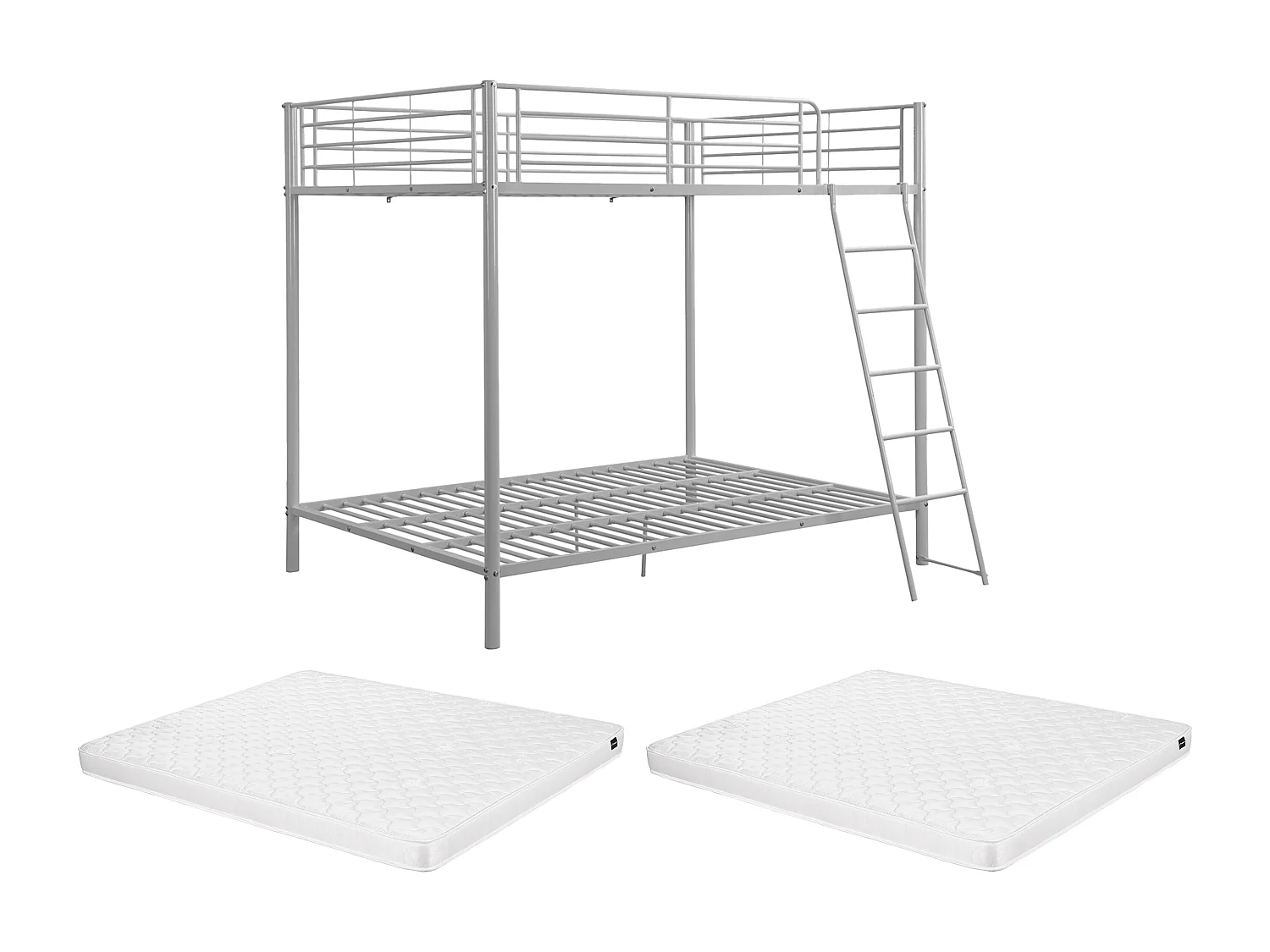 Lits superposés 2 x 140 x 190 cm - Argent + Matelas - GEMINI III