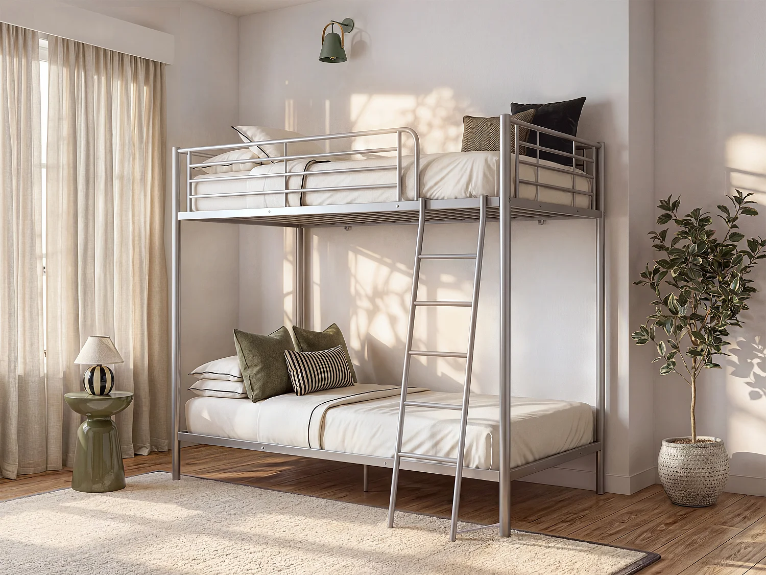Lits superposés 2 x 140 x 190 cm - Argent + Matelas - GEMINI III
