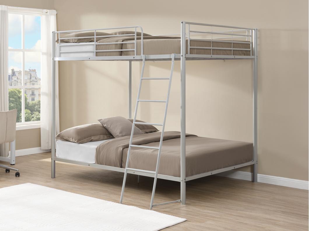 Lits superposés 2 x 140 x 190 cm - Argent + Matelas - GEMINI III