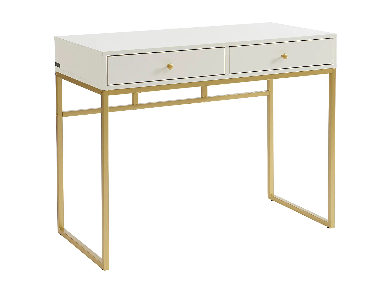 Console avec 2 tiroirs en MDF - Blanc et doré - CODENIO