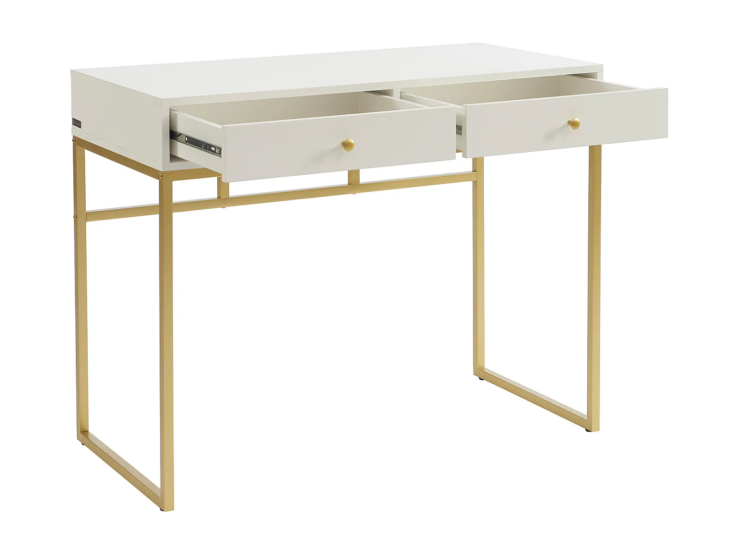 Console avec 2 tiroirs en MDF - Blanc et doré - CODENIO