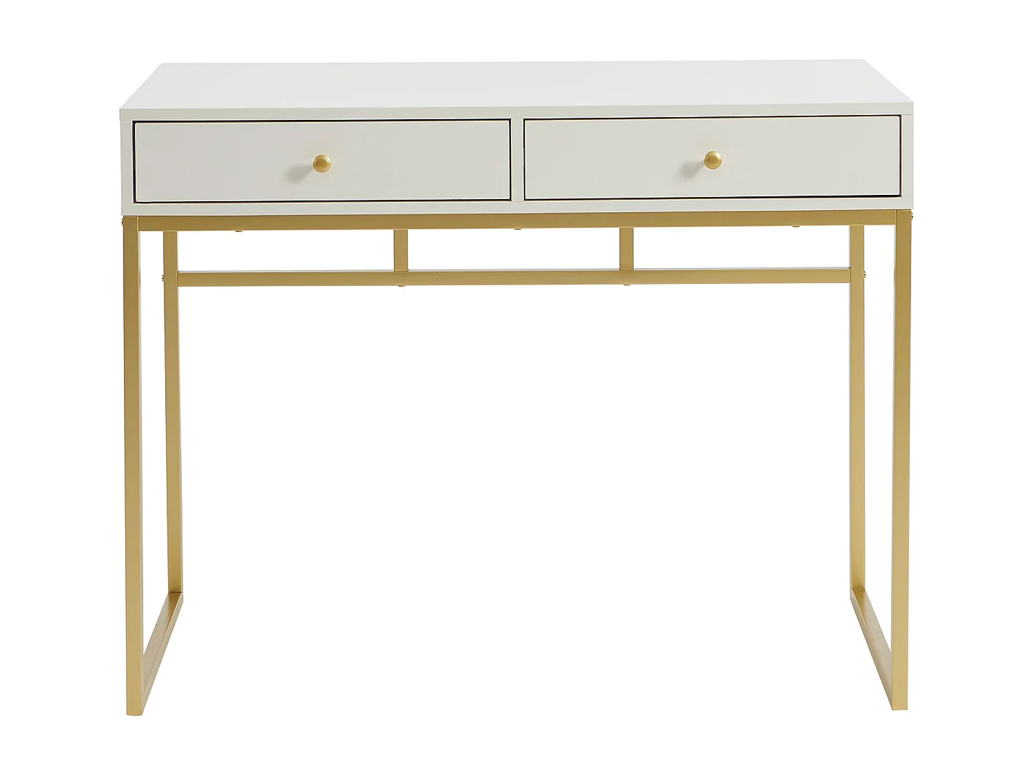 Console avec 2 tiroirs en MDF - Blanc et doré - CODENIO