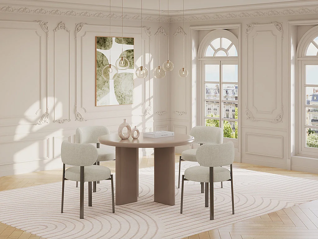 Table à manger ronde 4 personnes en MDF - Marron - LUKAVO