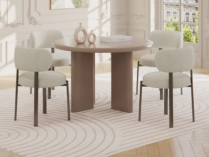 Table à manger ronde 4 personnes en MDF - Marron - LUKAVO