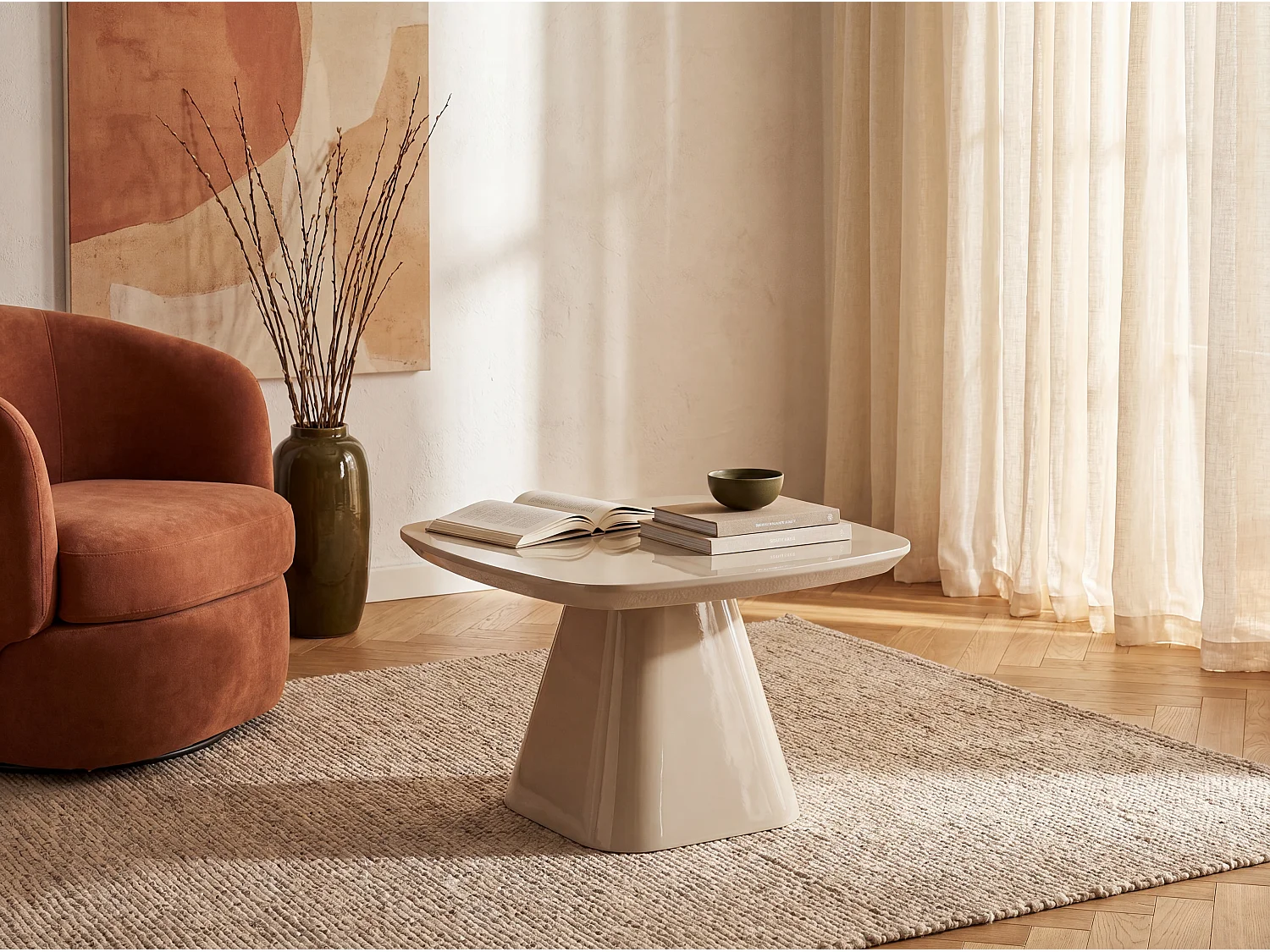 Table d'appoint en MDF - Taupe laqué - NATAZA