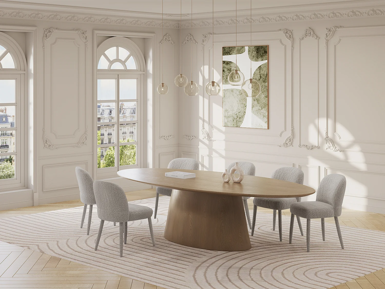 Table à manger 8 personnes placage frêne - Naturel clair - ANTELADA