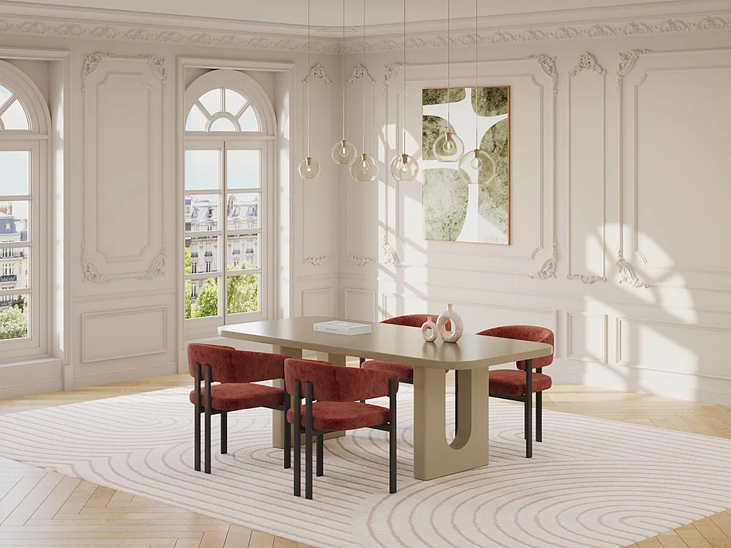 Table à manger 8 personnes en MDF - Taupe - NAKONI