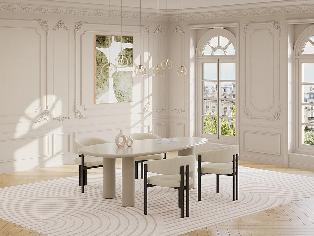 Table à manger 8 personnes en MDF - Beige - OLASKO