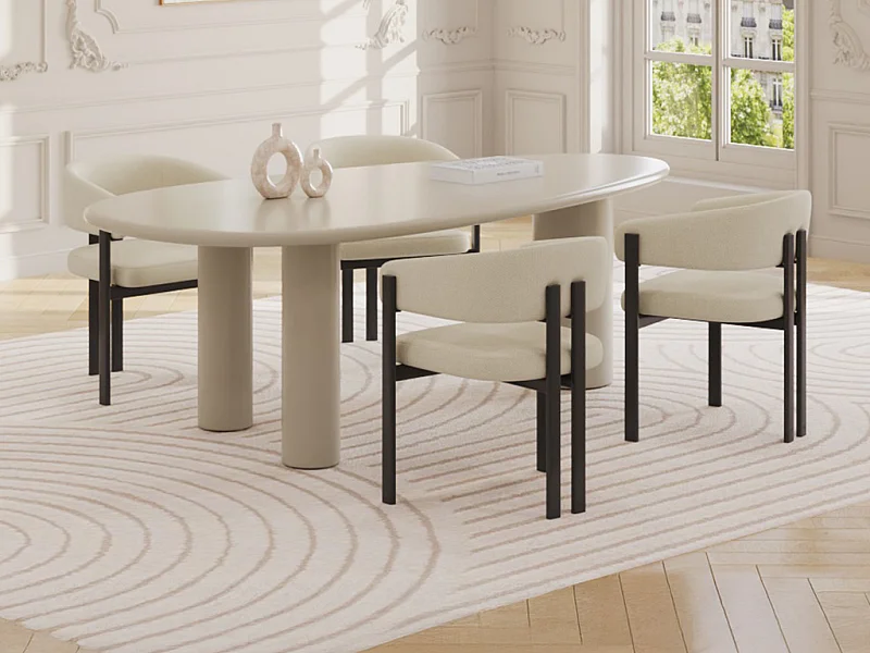 Table à manger 8 personnes en MDF - Beige - OLASKO