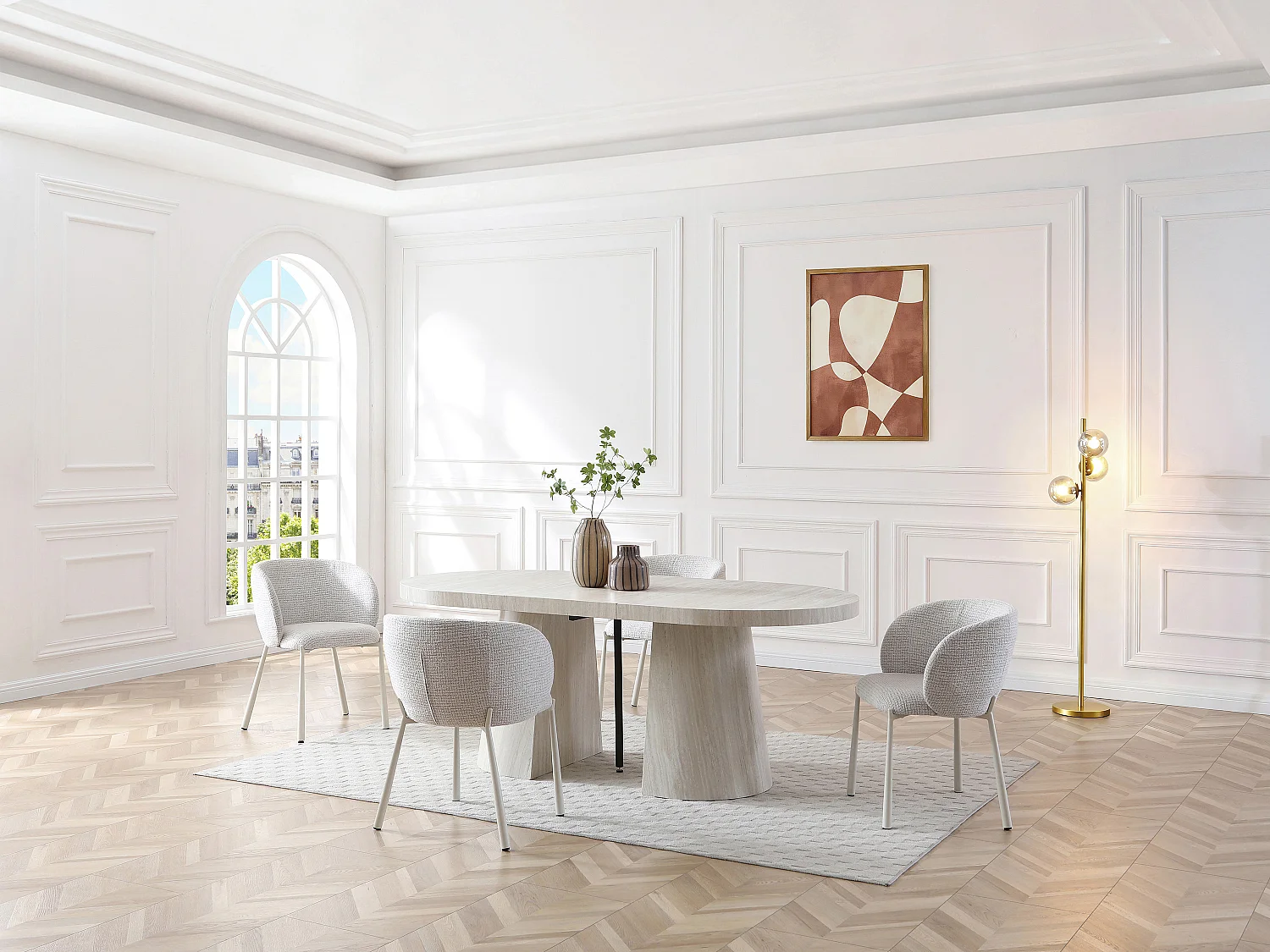 Table à manger extensible 6 à +12 personnes en MDF - Effet travertin beige - CLOEVA