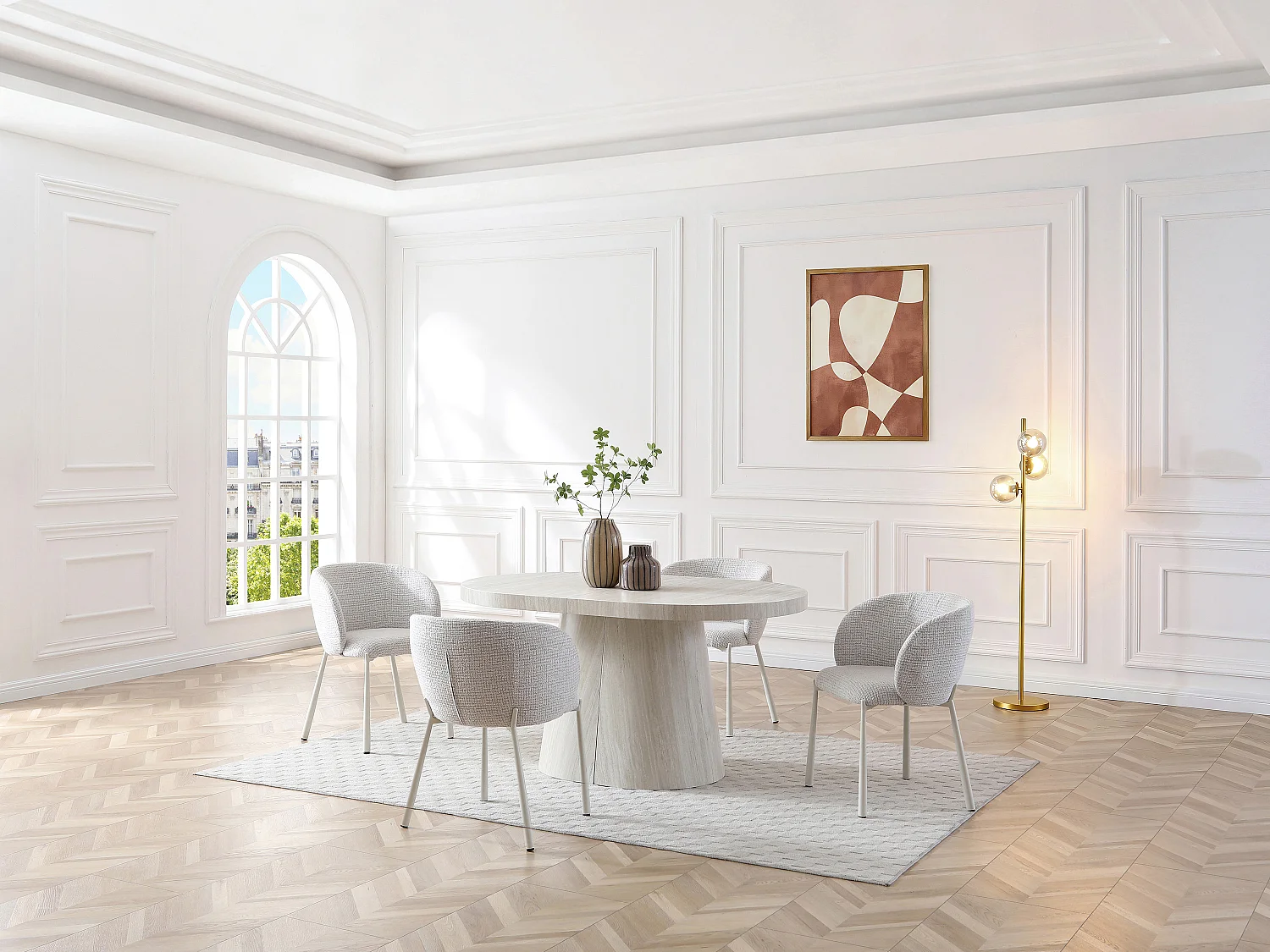 Tavolo da pranzo allungabile da 6 a +12 persone in MDF Effetto travertino beige - CLOEVA