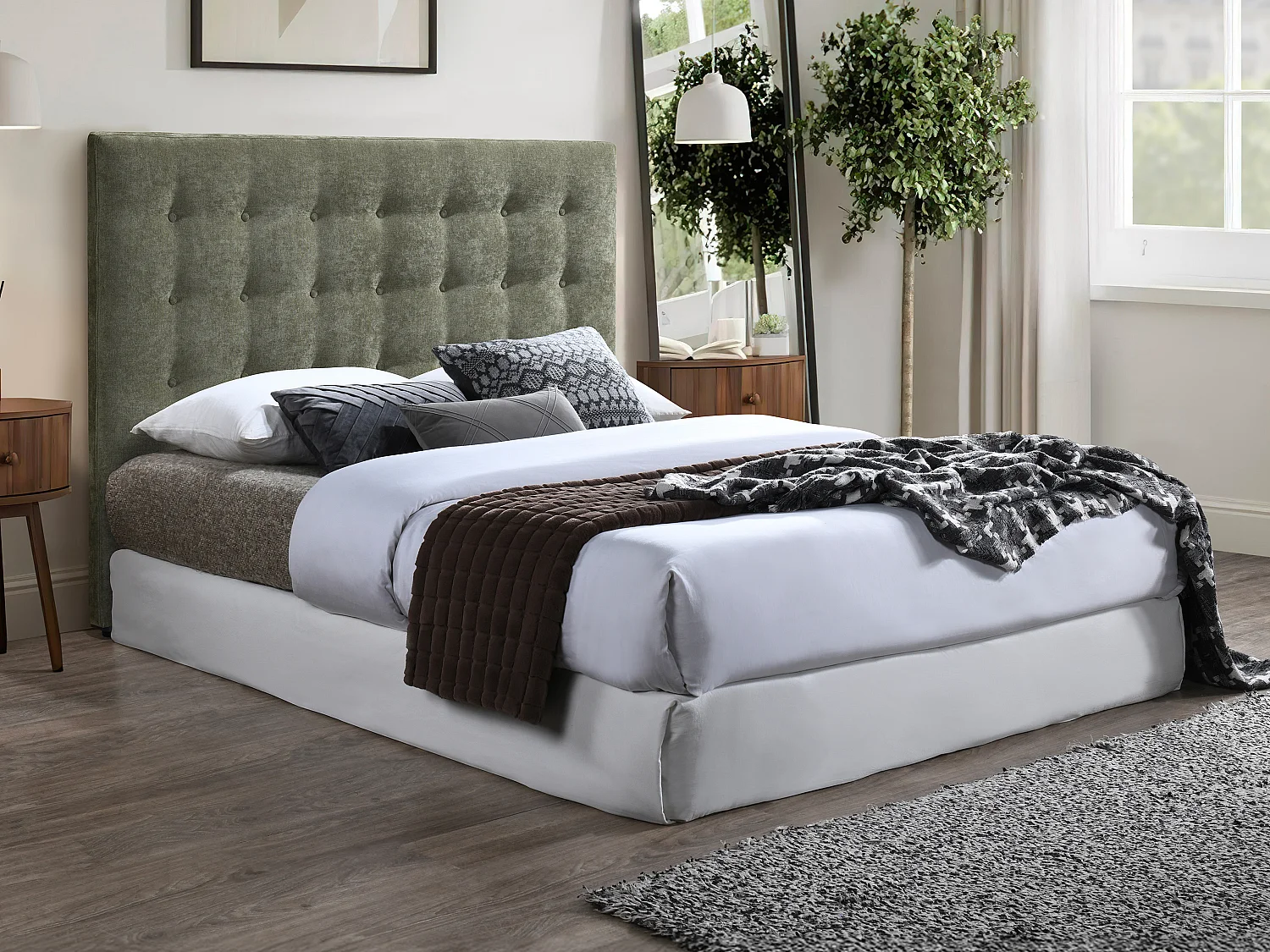 Tête de lit capitonnée 140 cm - Tissu - Vert Olive - FRANCESCO