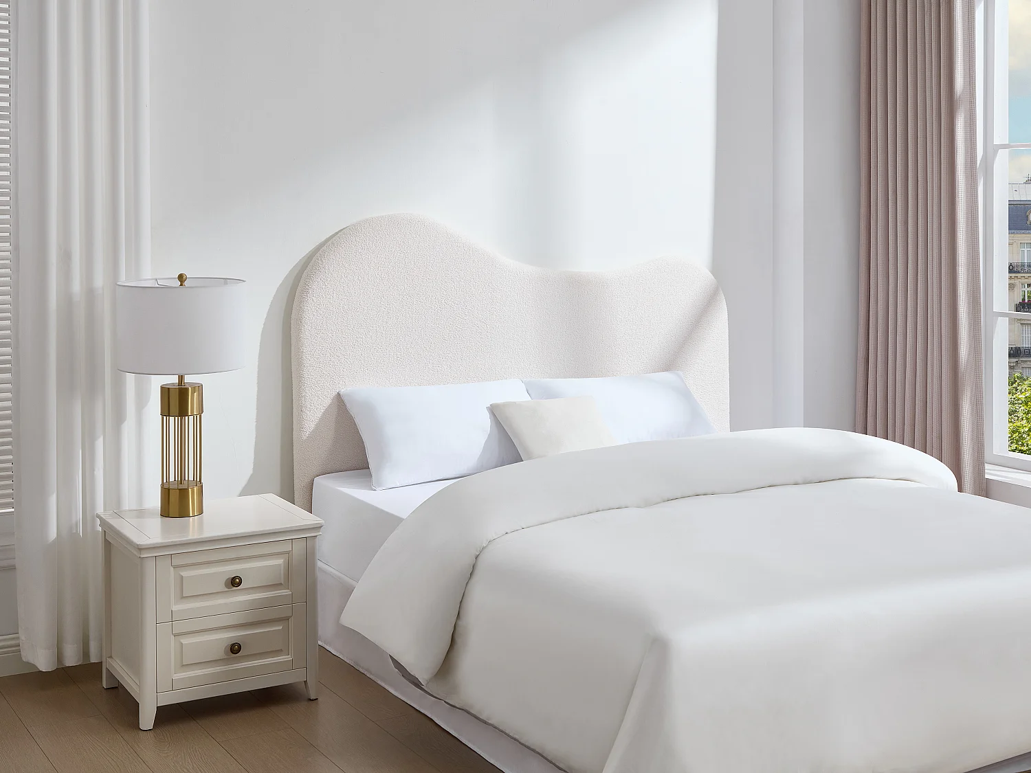 Tête de lit 140 cm - Tissu bouclette - Blanc - VORIOTA