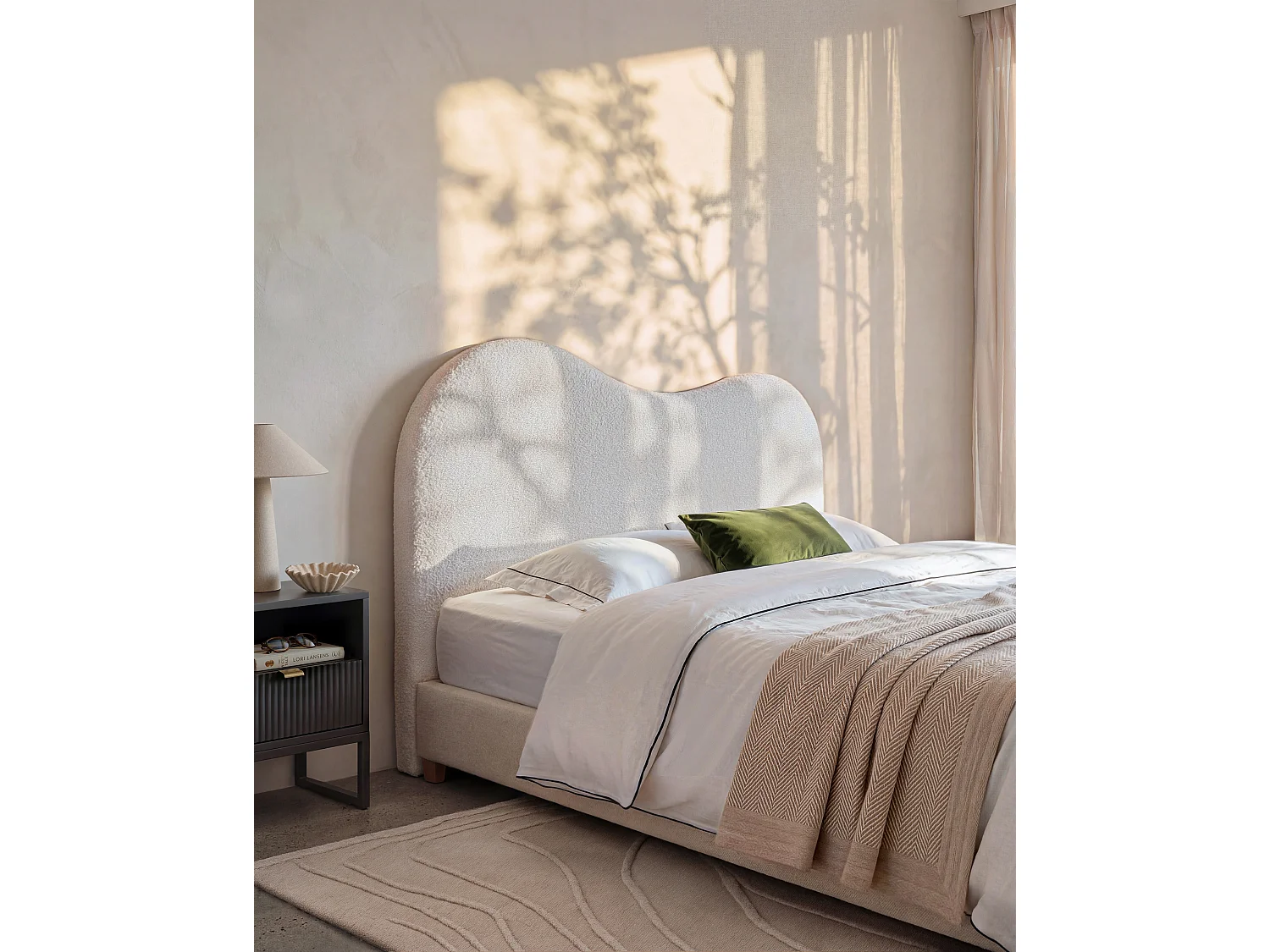 Tête de lit 180 cm - Tissu bouclette - Blanc - VORIOTA