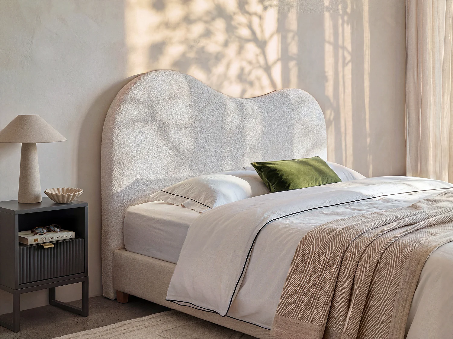 Tête de lit 180 cm - Tissu bouclette - Blanc - VORIOTA