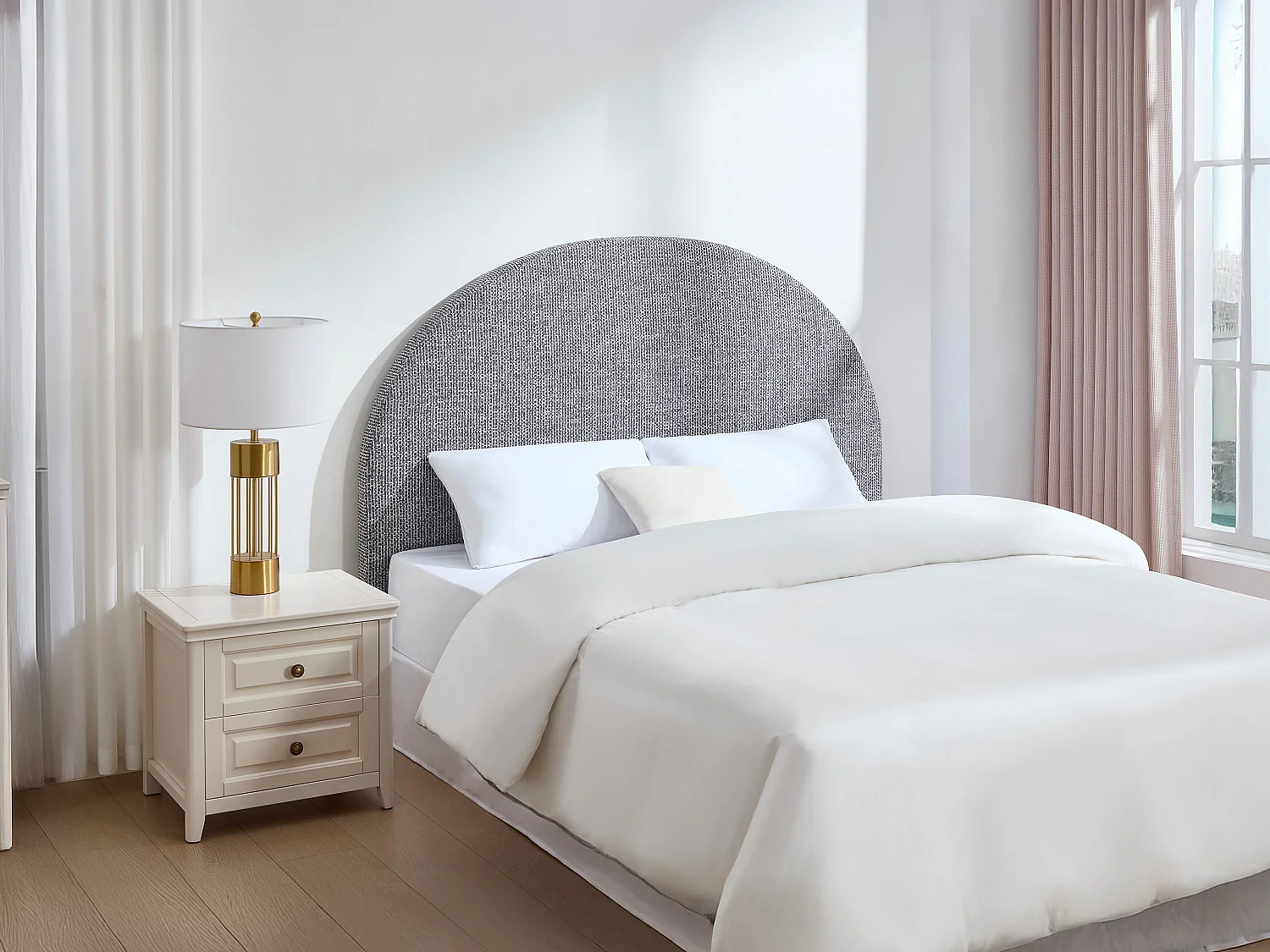 Tête de lit 160 cm - Tissu texturé - Gris - PANIOTI