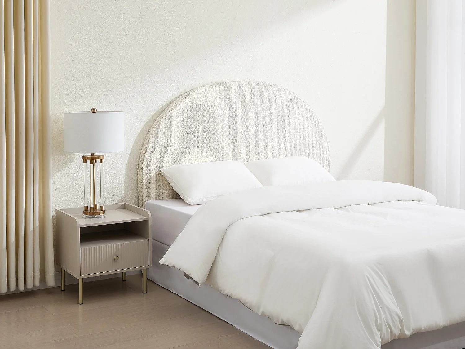Sänggavel 160 cm - Texturerat tyg - Beige - PANIOTI