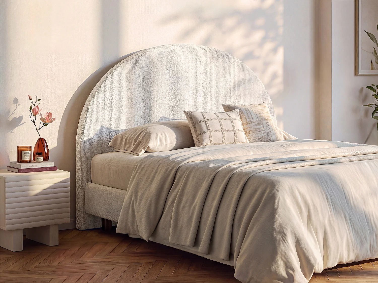 Tête de lit 140 cm - Tissu texturé - Beige - PANIOTI