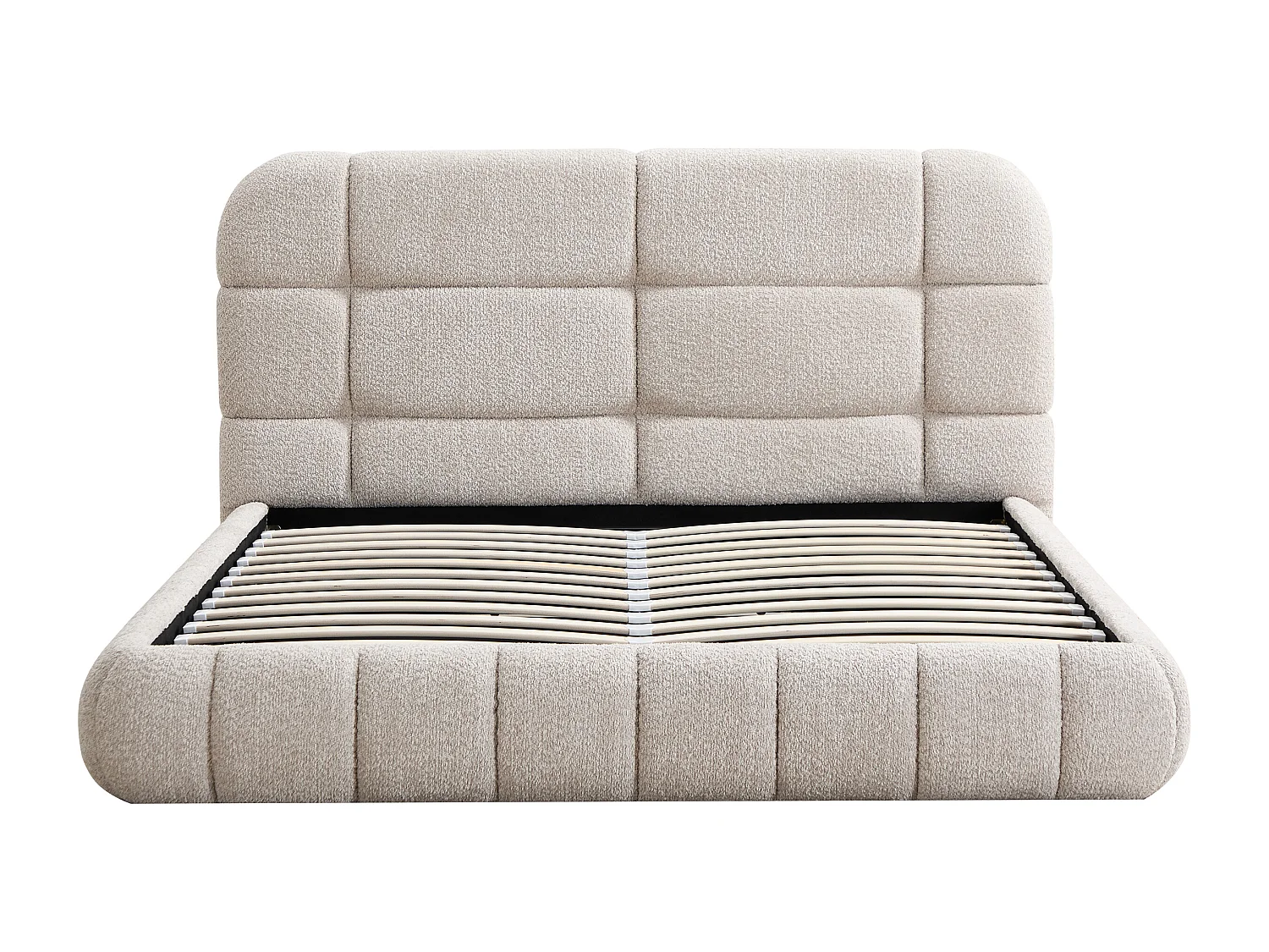 Lit coffre 180 x 200 cm - Tissu bouclette - Beige - FORIOSY