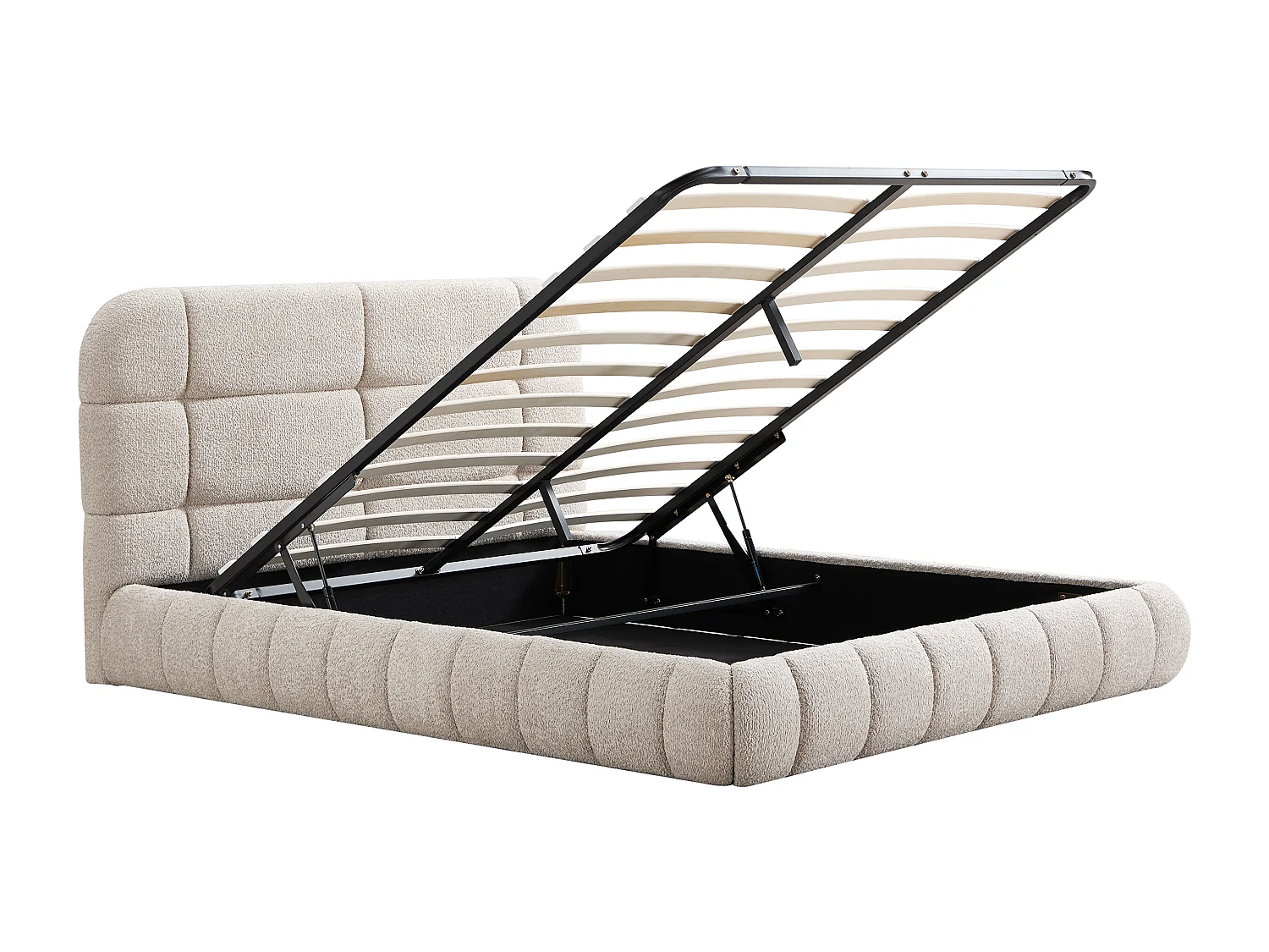 Lit coffre 180 x 200 cm - Tissu bouclette - Beige - FORIOSY