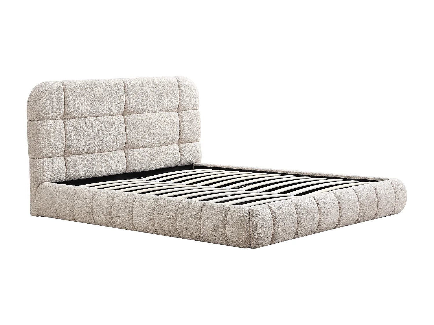 Lit coffre 180 x 200 cm - Tissu bouclette - Beige - FORIOSY