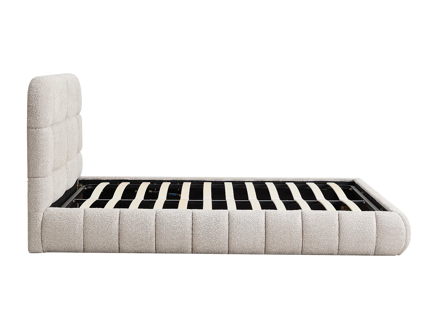 Lit coffre 140 x 190 cm - Tissu bouclette - Beige - FORIOSY