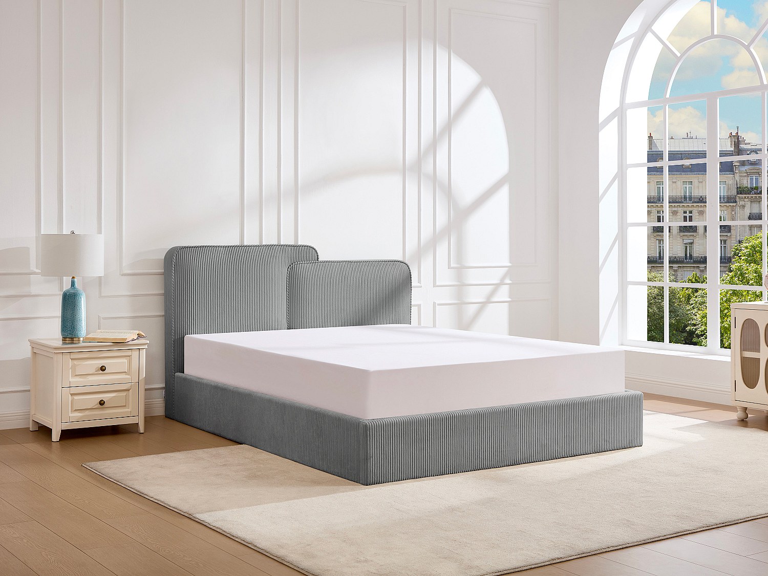 Bett mit Stauraum 180 x 200 cm – Cordvelours – Grau – NAYOLA günstig online kaufen