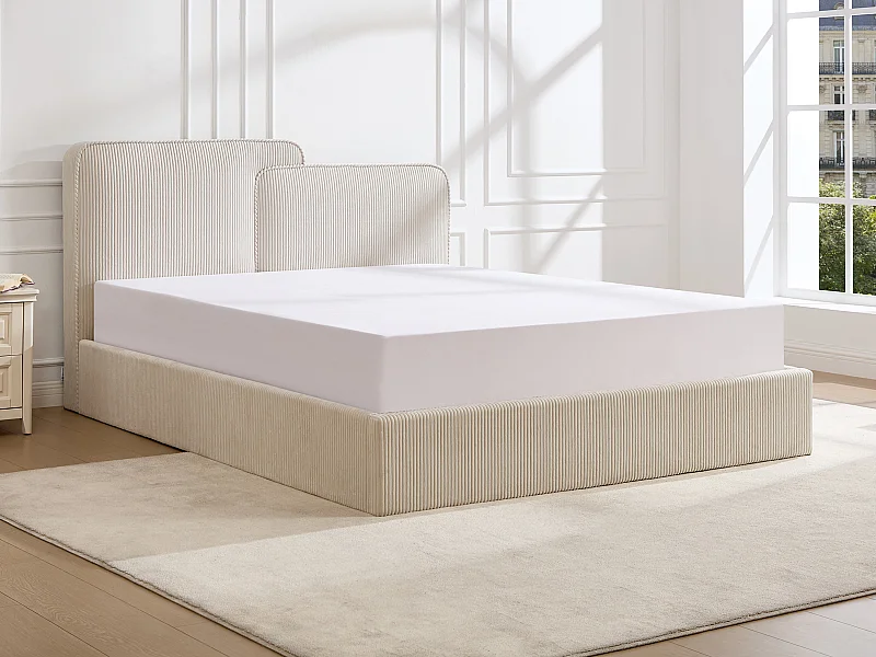 Letto contenitore 160 x 200 cm - Velluto a coste - Beige - NAYOLA