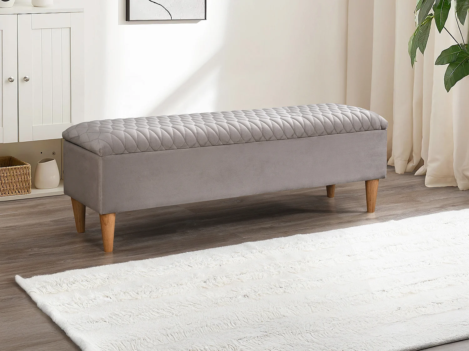 Banc coffre - Tissu velours - Beige - DANIELE